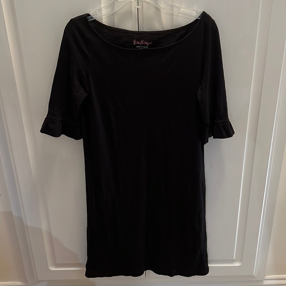 Lilly Pulitzer Black Pima Cotton Sophie Ruffled Sleeve Black Dress XS